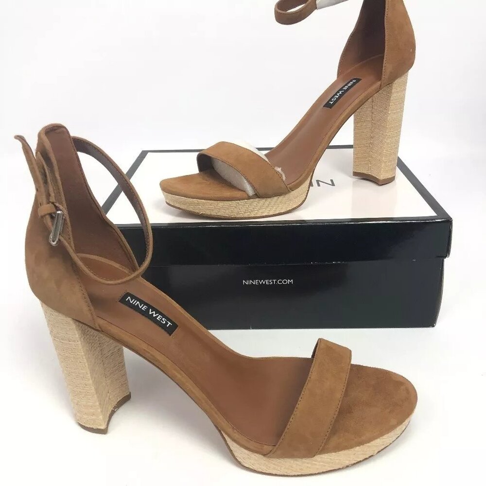 Nine West Womens Dempsey Sandals Dark Natural Raffia 10.5M
